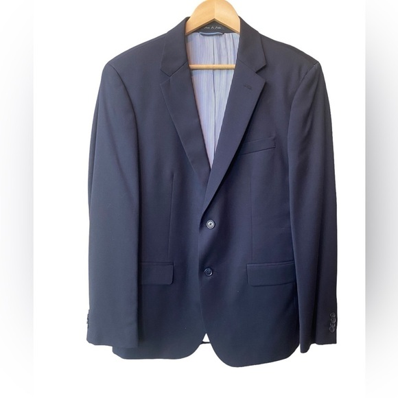 Tommy Hilfiger Mens Wool Navy Blue Long Jacket Blazer Modern Fit Sz 44R - Picture 3 of 11
